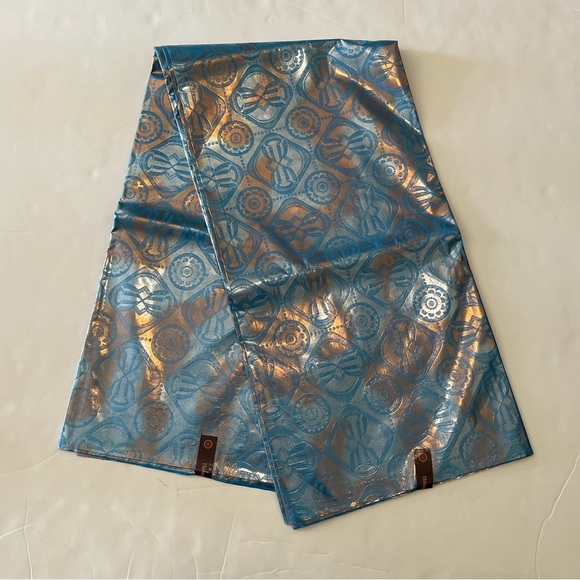 Metallic Blue Tie Dye Bohemian Bazin Fabric - Picture 1 of 5